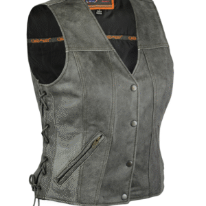 MOTORCYCLE WOMEN'S GRAY SINGLE BACK PANEL CONCEALED CARRY VEST