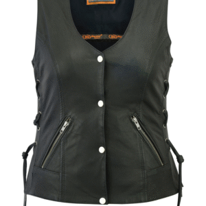 MOTORCYCLE WOMEN’S VEST WITH GROMMET AND LACING ACCENTS