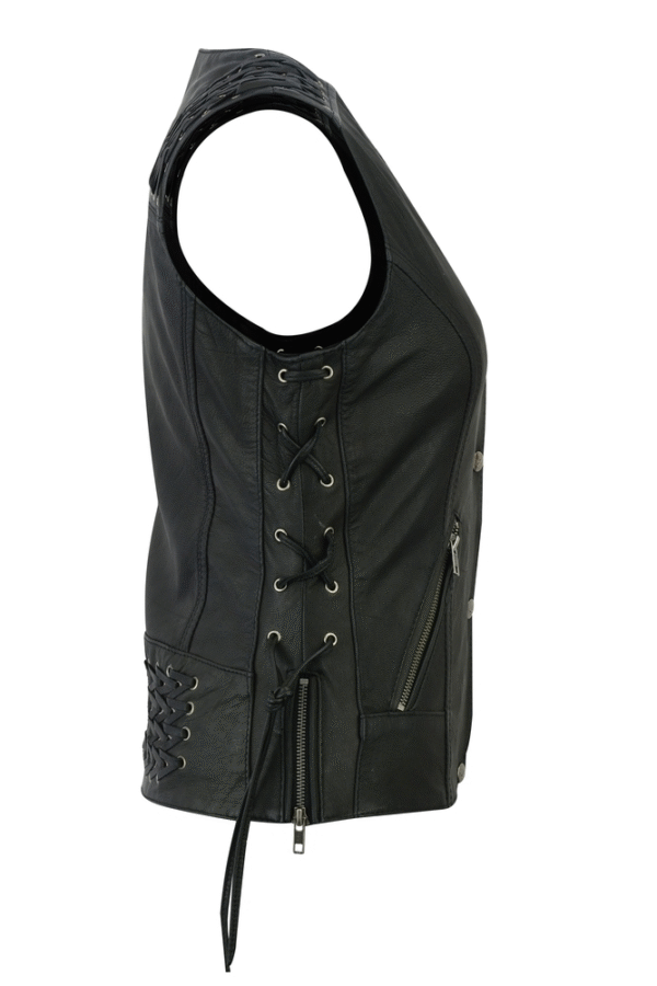 MOTORCYCLE WOMEN’S VEST WITH GROMMET AND LACING ACCENTS