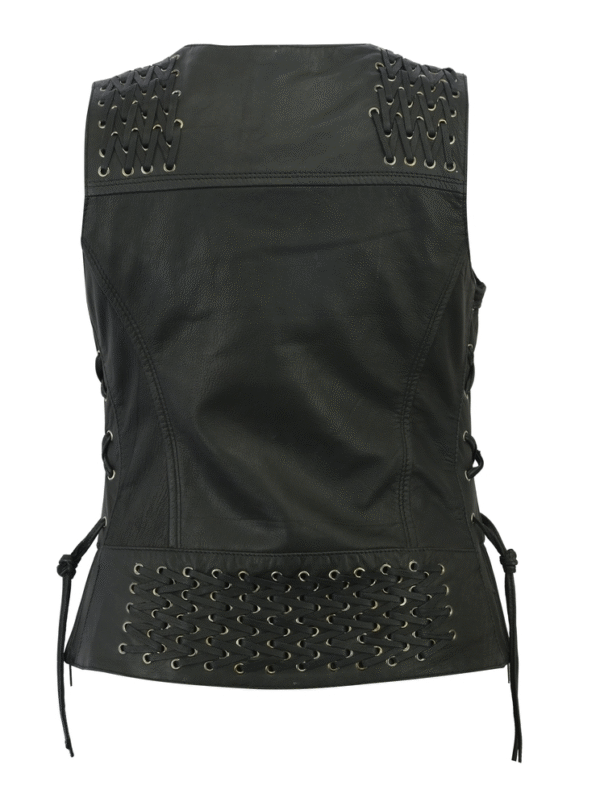 MOTORCYCLE WOMEN’S VEST WITH GROMMET AND LACING ACCENTS