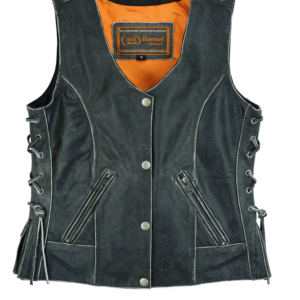 MOTORCYCLE WOMEN’S GRAY VEST WITH GROMMET AND LACING ACCENTS