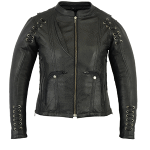 MOTORCYCLE WOMEN'S STYLISH JACKET WITH GROMMET AND LACING ACCENTS