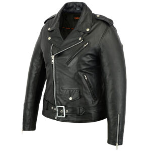 MOTORCYCLE WOMEN'S CLASSIC PLAIN SIDE FITTED M/C STYLE JACKET