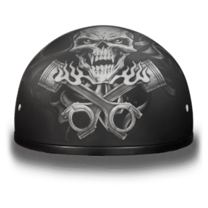 MOTORCYCLE D6-PS D.O.T. DAYTONA SKULL CAP - W/ PISTONS SKULL
