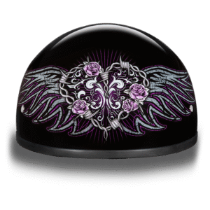MOTORCYCLE D6-BWH D.O.T. DAYTONA SKULL CAP - W/ BARBED WIRE HEART