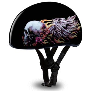 MOTORCYCLE D6-SKW D.O.T. DAYTONA SKULL CAP - W/ SKULL WINGS