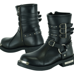 DS9767 WOMEN’S 9 INCH BLACK TRIPLE BUCKLE LEATHER HARNESS BOOT