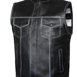 Mens Old Glory Distressed Black Motorcycle Club Vest